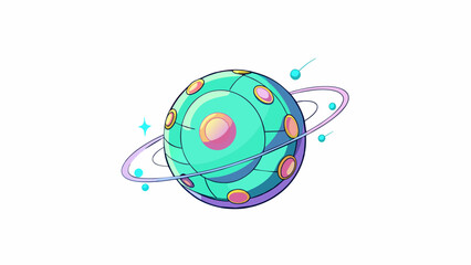 Poster - A floating orb with pulsating neoncolored lights dancing across its smooth surface. It seems to communicate through a series of musical tones and its. Cartoon Vector.