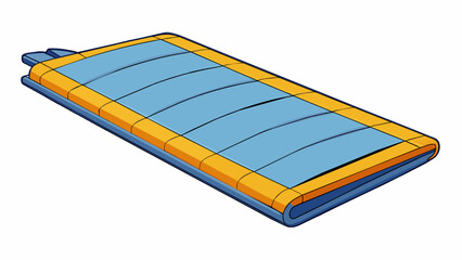 Aufkleber - A foldable portable mat made of lightweight foam and covered in a durable nylon fabric great for taking on the go and using for stretching and warmup. Cartoon Vector.