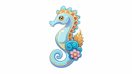 Poster - A fragilelooking seahorse made entirely of glass its body crafted to perfection with delicate curves and spirals. Light reflects off its crystalclear. Cartoon Vector.