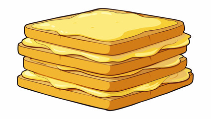 Poster - A fragrant stack of thick fluffy bread slices coated in a rich velvety custard and cooked to perfection on a sizzling griddle.  on white background. Cartoon Vector.