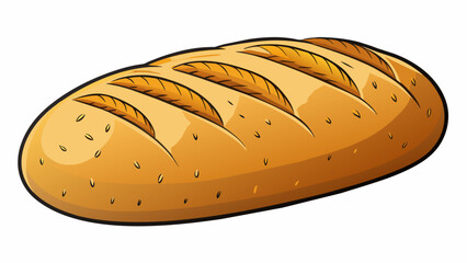 Aufkleber - A freshly baked loaf of bread with a dark crust and a soft slightly spongy interior. Your teeth sink into a satisfying chew as you enjoy the slightly. Cartoon Vector.