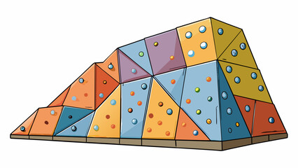 Poster - A freestanding bouldering wall resembling a massive puzzle of angular shapes. The walls surface is made of rough grainy fiberglass creating a. Cartoon Vector.