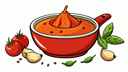 Aufkleber - A fragrant robust red sauce made from fresh vinerid tomatoes minced garlic and a variety of es like black pepper red chili flakes and parsley.  on. Cartoon Vector.