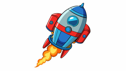 Poster - A futuristic jetpack with a glowing red and blue design. It has advanced controls and can soar through the sky leaving a trail of smoke behind it. . Cartoon Vector.