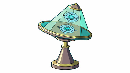 Poster - A futuristic metallic lamp with glowing symbols etched into its surface. When activated it projects holographic images and can conjure up illusions. Cartoon Vector.