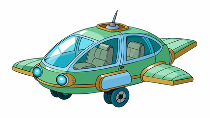 Poster - A futuristic and electric car with popout wings that expand and rotate allowing it to fly horizontally like an airplane. Its hightech interior. Cartoon Vector.