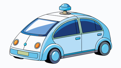 Fototapete - A futuristic selfdriving car with sleek lines tinted windows and sensors on every corner designed for effortless and safe transportation.  on white. Cartoon Vector.