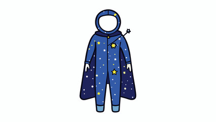 Poster - A fullbody jumpsuit printed with a starry night sky complete with a detachable cape featuring intricate constellation designs. The costume also. Cartoon Vector.
