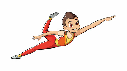 Poster - A gymnast stands on the floor mat their body twisted and contorted as they perform a series of tumbling passes displaying their coordination and. Cartoon Vector.