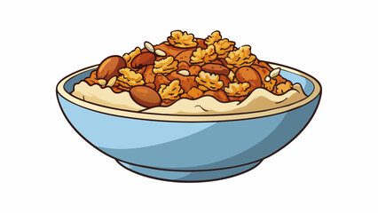 Aufkleber - A handful of granola with a sweet and savory blend of flavors including hints of cinnamon and honey perfect for topping on yogurt or oatmeal.  on. Cartoon Vector.