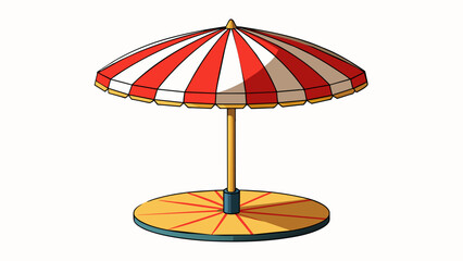 Aufkleber - A huge beach umbrella with a wide circular base and a sy pole reaching all the way up to the top. Its colorful striped fabric provides a cool spot of. Cartoon Vector.