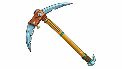 Poster - A hightech ice axe with a sharp steel head and a sy wooden handle. It is essential for climbing icy slopes and has a secure wrist s for added safety.. Cartoon Vector.