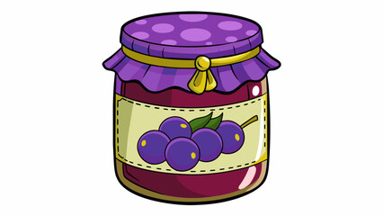 Poster - A jar of homemade plum jam with a handwritten label and a colorful fabric cover. The jam is a beautiful deep purple color with chunks of plum still. Cartoon Vector.