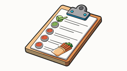 Poster - A kitchen Scorecard is a laminated sheet of paper with a checkoff list of ingredients and cooking instructions for a specific recipe. It helps home. Cartoon Vector.