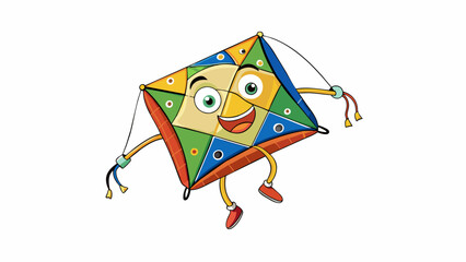 Fototapete - A kite made from recycled materials patched together with colorful scraps of fabric and twine hugs the wind and bounces playfully in the breeze. . Cartoon Vector.