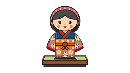 Poster - A Japanese kokeshi doll handcarved out of wood and delicately painted with intricate designs. It has a simple cylindrical body and a rounded head with. Cartoon Vector.