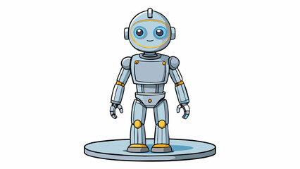 Poster - A humanoid robot stands on a stage showcasing its advanced capabilities. Its body is made of a lightweight metallic material and it has a head with a. Cartoon Vector.