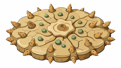 Poster - A kaleidoscope of textures smooth sandy patches are interspersed with rough gnarled formations that resemble tree roots. Small feathery creatures. Cartoon Vector.