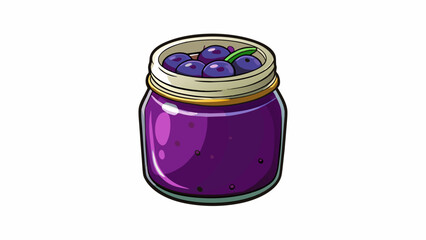 Poster - A jar of deep purple fruit preserve made from a mixture of ripe berries and cooked until it becomes thick and jamlike in texture. The preserve has a. Cartoon Vector.