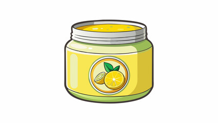 Aufkleber - A jar of lemonscented hand lotion with a label depicting a bright yellow fruit on the front. The lotion has a light and creamy texture and a. Cartoon Vector.