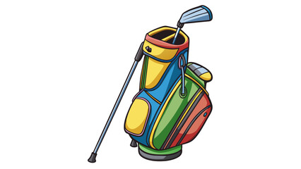 Poster - A juniorsized bag made of colorful lightweight material for young golfers. It has adjustable ss for a comfortable fit and a builtin stand for easy. Cartoon Vector.
