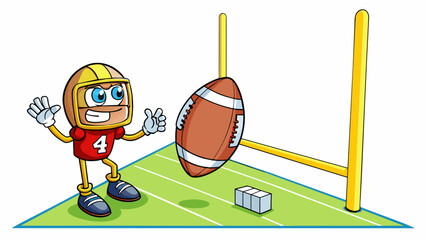 Canvas Print - A kicker takes a few steps back eyes fixed on the yellow goal posts in the distance. The ball rests on a tee as the crowd falls silent in. Cartoon Vector.