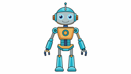 Aufkleber - A humanoid robot with a rotating head and multiple arms. It is equipped with AI technology to understand and fulfill human requests such as making. Cartoon Vector.