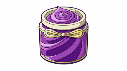 Sticker - A jar of thick homemade vanilla fudge swirled with ribbons of deep purple raspberry jam. The contrast of flavors creates a deliciously tangy and sweet. Cartoon Vector.