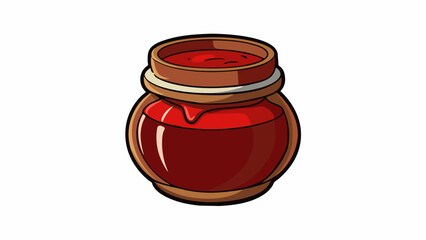 Wall Mural - A jar of thick dark brown oil with a slight red hue. Its aroma is intense and woody with hints of earthy notes. It has a strong and peppery taste and. Cartoon Vector.