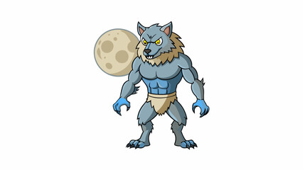 Aufkleber - A human figure with a wolfs head and fur stands before you its body seeming to ripple with untamed strength. As the moon rises the transformation. Cartoon Vector.