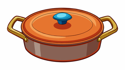 Aufkleber - A large shallow pot with a wide rim and two sy handles on either side. The pot is made of enameled cast iron and comes with a tightfitting lid. It is. Cartoon Vector.