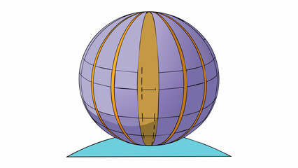 Poster - A large solid orb with a single narrow stripe running around its circumference. Its weight and surface material make it ideal for propelling down a. Cartoon Vector.