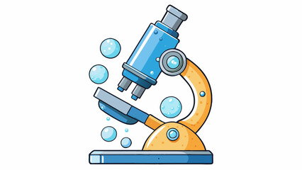 Aufkleber - A large sophisticated microscope with multiple s and dials for precise adjustment. The object under examination is a droplet of water magnified to. Cartoon Vector.