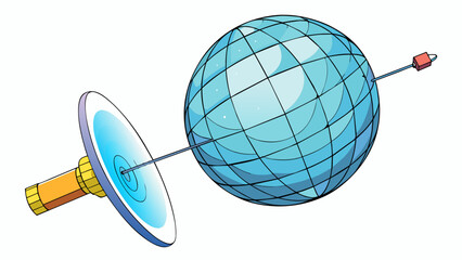 Aufkleber - A large spherical object with a bright reflective surface traveling through the vacuum of space. It is constantly rotating and has a long thin antenna. Cartoon Vector.