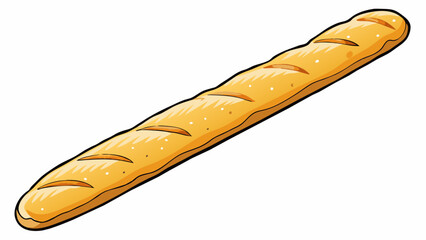 Poster - A long thin baguette with a crackly crust and a light and airy inside. It has a distinct aroma and a slightly sour taste.  on white background . Cartoon Vector.