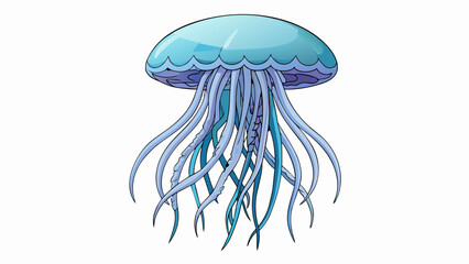 Poster - A massive translucent jellyfish with a saucerlike shape bobs in the ocean its long stinging tentacles reaching out in every direction to capture prey.. Cartoon Vector.