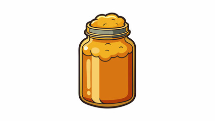 Poster - A mason jar filled with a cloudy golden syrup that has been freshly tapped from a tree. Its texture is slightly thicker than honey and when tasted it. Cartoon Vector.
