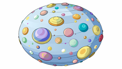 Aufkleber - A massive spinning planet surrounded by dozens of moons of varying sizes and colors. Some of these moons have their own unique landscapes and. Cartoon Vector.