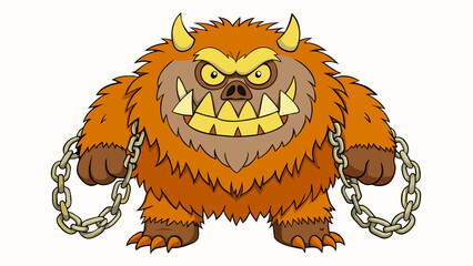 Poster - A massive gy creature with thick matted fur and huge clawed hands. Its long snarling face is filled with sharp fangs and its eyes are a piercing. Cartoon Vector.