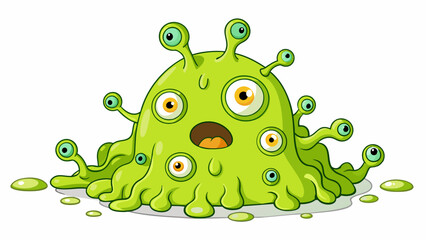 Aufkleber - A massive oozing blob of slime with multiple eyes and mouths covering its body. Its tentacles writhe and lash out at nearby objects leaving a trail of. Cartoon Vector.