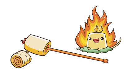 Poster - A marshmallow skewer is being rotated over the campfire the gooey treat gradually turning golden brown. The smell of roasted marshmallows fills the. Cartoon Vector.