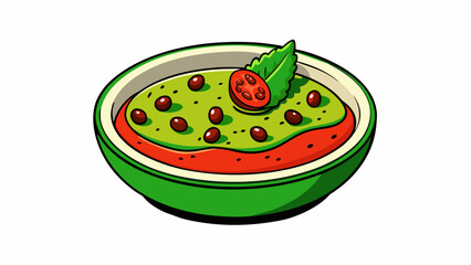 Poster - A Mediterraneaninspired dip made from a blend of green and black olives sundried tomatoes and fresh herbs. It has a vibrant red color and a complex. Cartoon Vector.