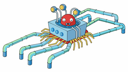 Aufkleber - A microscopic machine resembling a spider with multiple arms armed with sharp needles used for targeted drug delivery in the stream.  on white. Cartoon Vector.