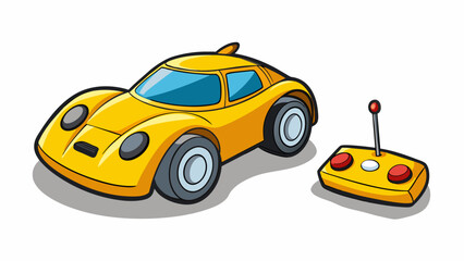 Sticker - A mini remote control race car with a vibrant yellow body and a low profile design. It has a powerful motor that allows it to reach high speeds and. Cartoon Vector.