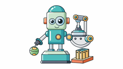Fototapete - A mini toy microscope in the shape of a robot with a spherical head that can rotate and a pair of robotic arms that can hold and move slides. The eyes. Cartoon Vector.