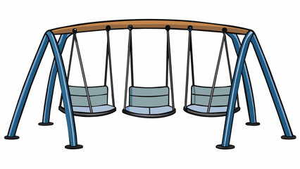 Poster - A modern swing set with a tall curved metal frame that supports four individual seats. The seats are made of mesh material and are designed for. Cartoon Vector.