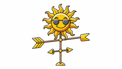 Aufkleber - A modern weather vane made of plastic and featuring a smiling sun with sunglasses on its face. The suns rays turn in the direction of the wind. Cartoon Vector.