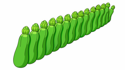 Canvas Print - A of long slender vegetables with a bright green hue and a bumpy texture along the length resembling a row of tiny hills.  on white background . Cartoon Vector.