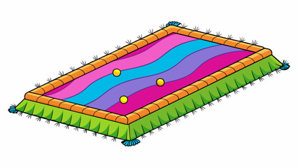 Poster - A multicolored gy carpet that adds a playful and whimsical touch to a space with its long fluffy strands begging to be walked or rolled around on. . Cartoon Vector.