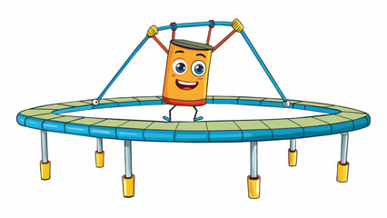 Poster - A narrow trampoline made of elastic bands resembling a mini tightrope with handles on either side for stability. Its used in physical therapy to help. Cartoon Vector.